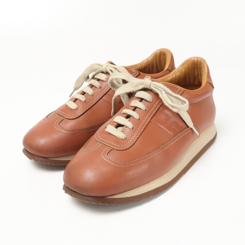 MI1410〇イタリア制 HERMES エルメス クイック Hロゴ スニーカー*38(23.5～24cm相當(dāng))*ブラウン