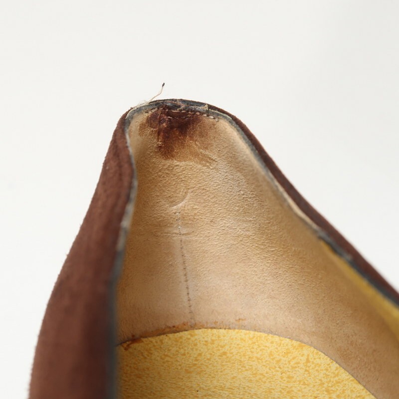 GS0197〇イタリア制*フェンディ/FENDI*スエードレザー*FFロゴ*チャンキーヒール パンプス*36 1/2(23.5cm相當(dāng))*ブラウン×ブラッぬ?
