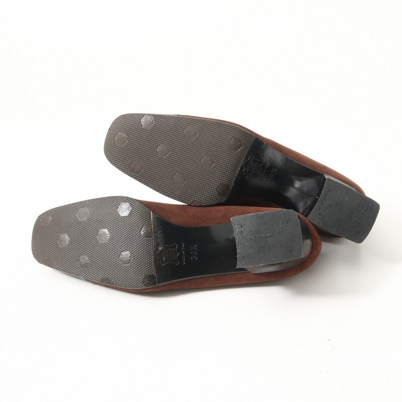 GS0197〇イタリア制*フェンディ/FENDI*スエードレザー*FFロゴ*チャンキーヒール パンプス*36 1/2(23.5cm相當(dāng))*ブラウン×ブラッぬ?