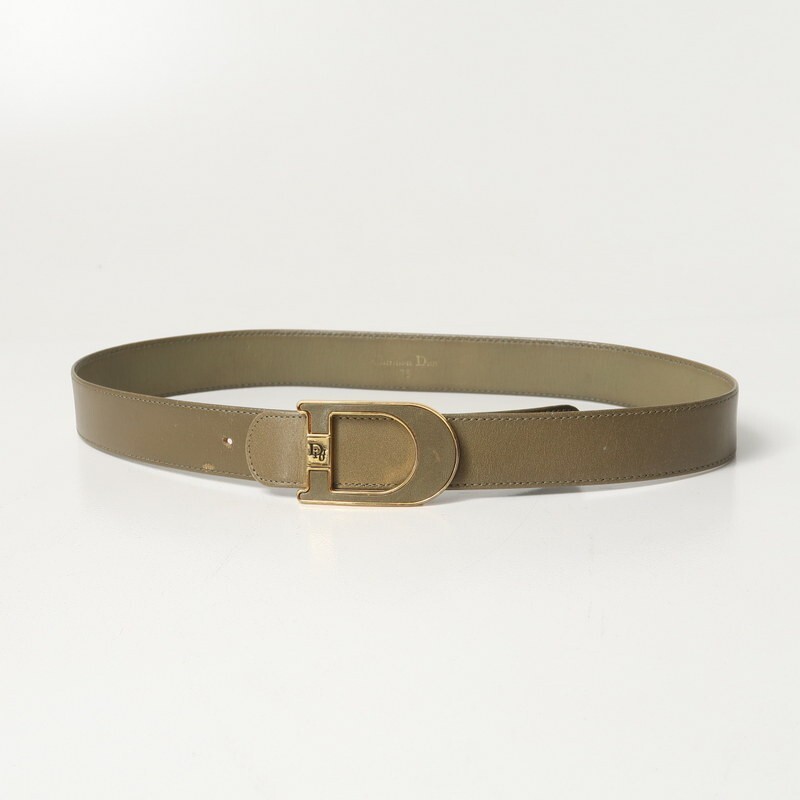 GS2629〇クリスチャンディオール/Christian Dior*レザー ロゴ Dバックル ベルト*ウエストマーク*オリーブ系