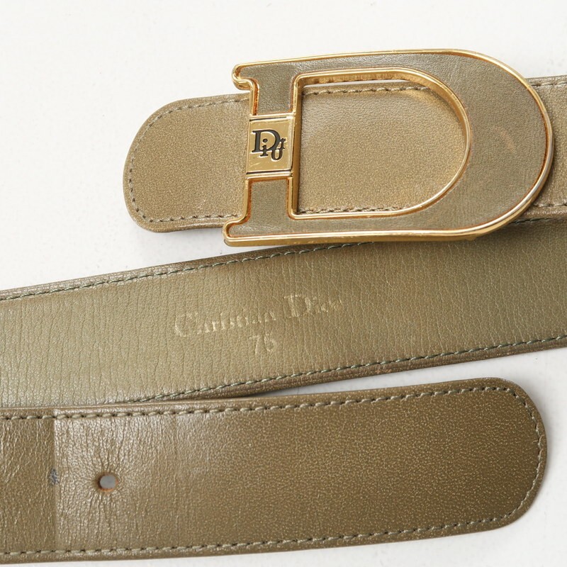 GS2629〇クリスチャンディオール/Christian Dior*レザー ロゴ Dバックル ベルト*ウエストマーク*オリーブ系
