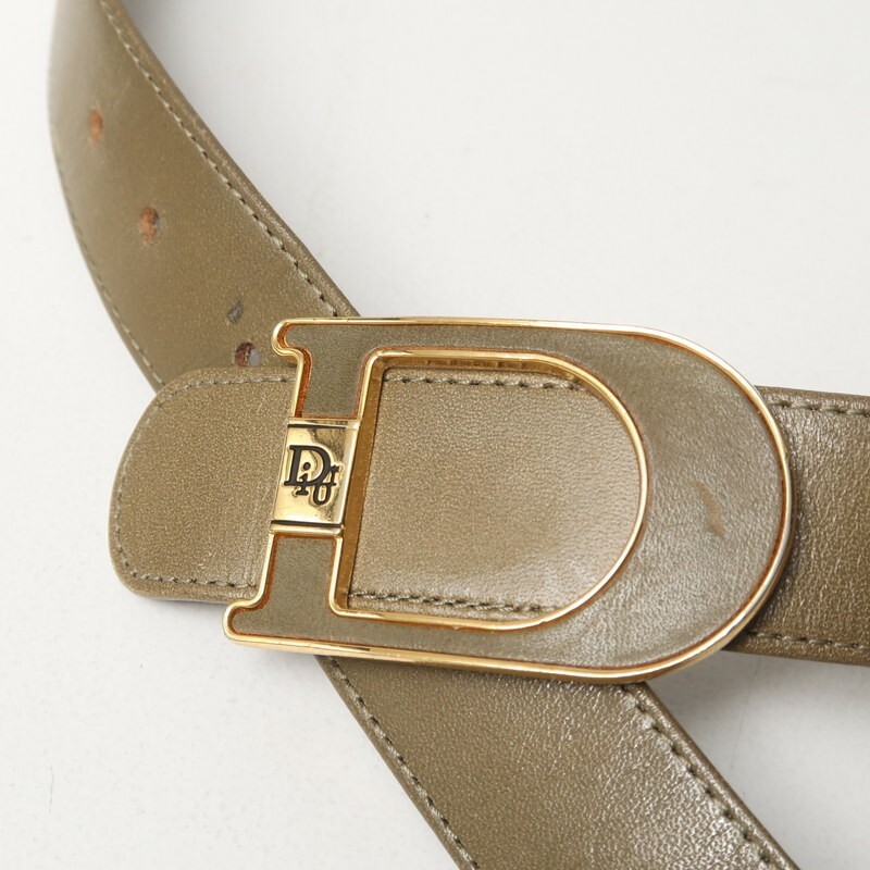 GS2629〇クリスチャンディオール/Christian Dior*レザー ロゴ Dバックル ベルト*ウエストマーク*オリーブ系