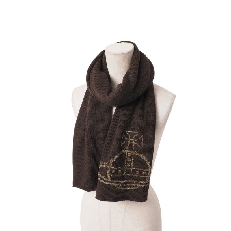 MI1197〇イタリア制*ヴィヴィアンウエストウッド Vivienne Westwood ACCESSORIES*ビッグオーブ ロゴ ウール マフラー ストール*ブラウン系
