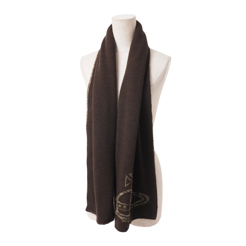 MI1197〇イタリア制*ヴィヴィアンウエストウッド Vivienne Westwood ACCESSORIES*ビッグオーブ ロゴ ウール マフラー ストール*ブラウン系