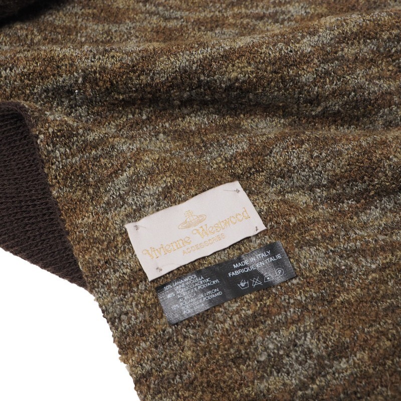MI1197〇イタリア制*ヴィヴィアンウエストウッド Vivienne Westwood ACCESSORIES*ビッグオーブ ロゴ ウール マフラー ストール*ブラウン系