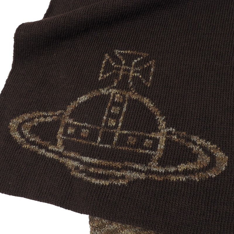 MI1197〇イタリア制*ヴィヴィアンウエストウッド Vivienne Westwood ACCESSORIES*ビッグオーブ ロゴ ウール マフラー ストール*ブラウン系