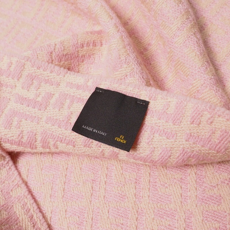 TI9295〇イタリア制*フェンディ/FENDI*ウール100％*FF ロゴ ズッカ柄*フリンジ*マフラー ストール*ピンク×ベージュ絙?