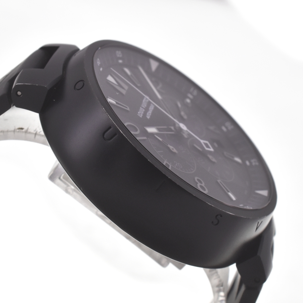 ルイ・ヴィトン LOUIS VUITTON Q1A62 タンブール オールブラック クロノグラフ 自動巻き メンズ 美品 箱・保証書付き I#142681_画像4