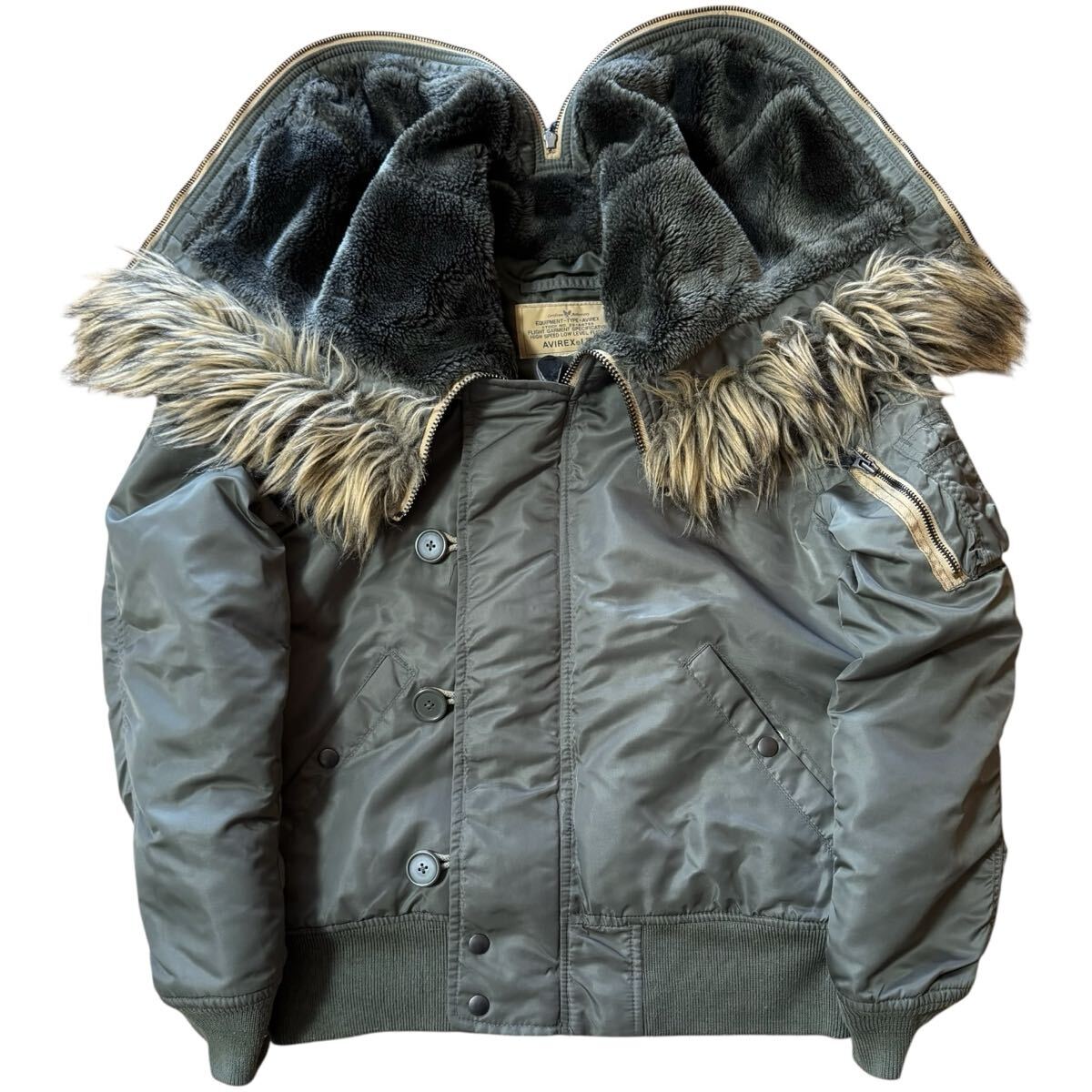 雰囲気抜群 AVIREX アーチロゴ エコファーモデル N-2B 短丈 フライトジャケット Mサイズ y2k バックロゴ_画像1