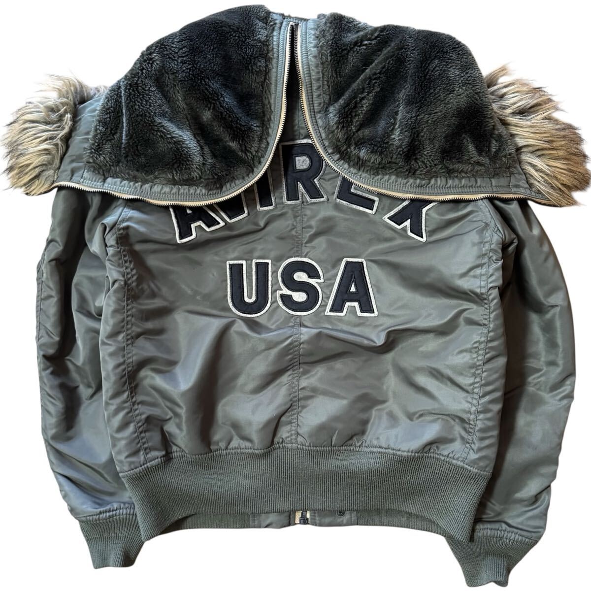 雰囲気抜群 AVIREX アーチロゴ エコファーモデル N-2B 短丈 フライトジャケット Mサイズ y2k バックロゴ_画像2