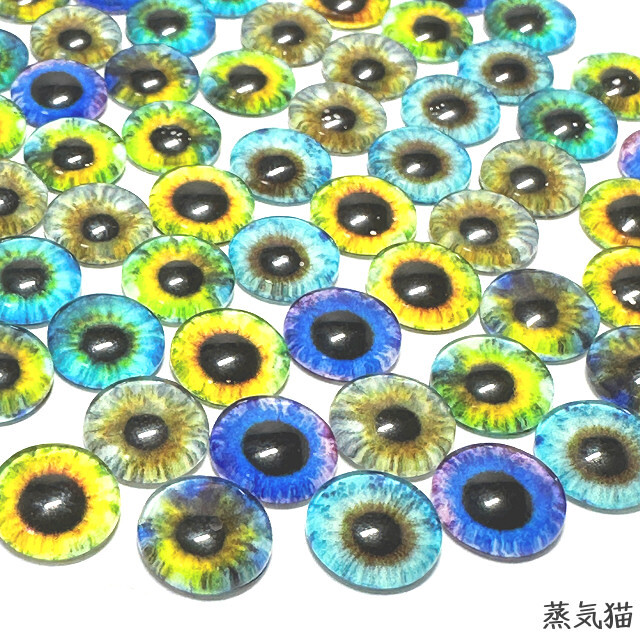 a0474【蓄光】まんまる猫の目ガラスカボション10mm 14個【夜光グラスアイ 目玉ドールアイ材料ハンドメイド アクセサリー素材】蒸気猫パーツ_画像2