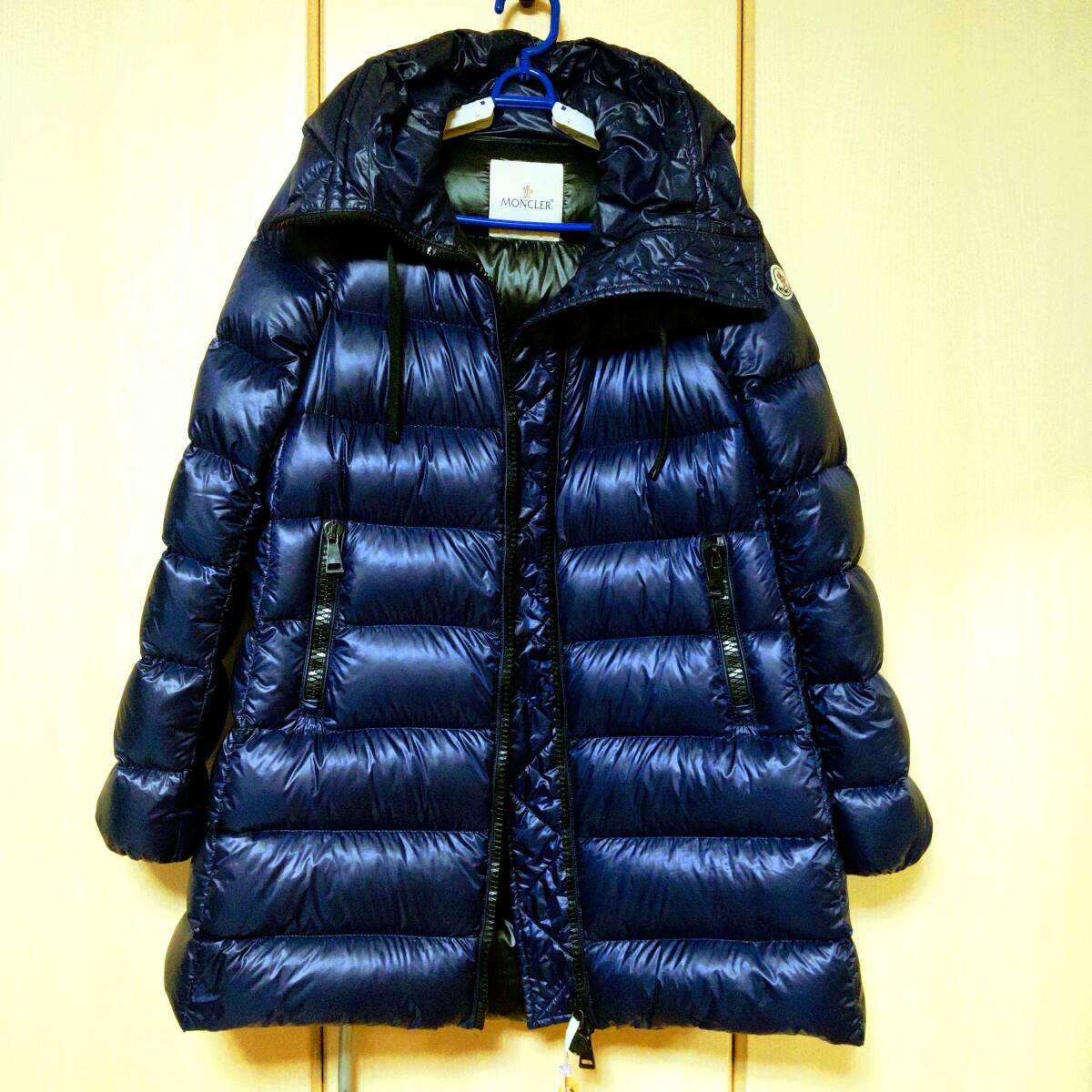 送料無料 モンクレール スイエン MONCLER SUYEN ダウンジャケット ミドル丈 Aライン／フレア サイズO ネイビー紺色 クリーニング済_画像1