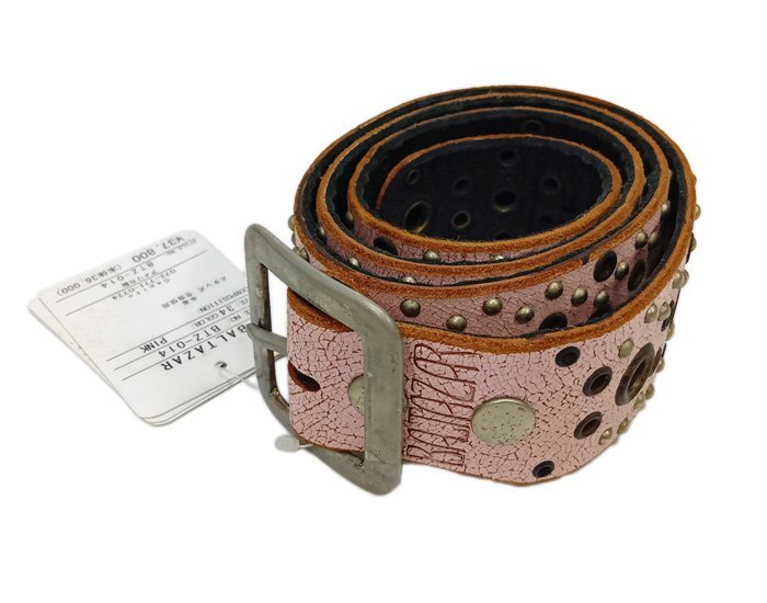 BALTAZAR バルタザール ベルト BTZ-014 ピンク レザー 牛革 スタッズ シルバー金具 タグ付 箱付