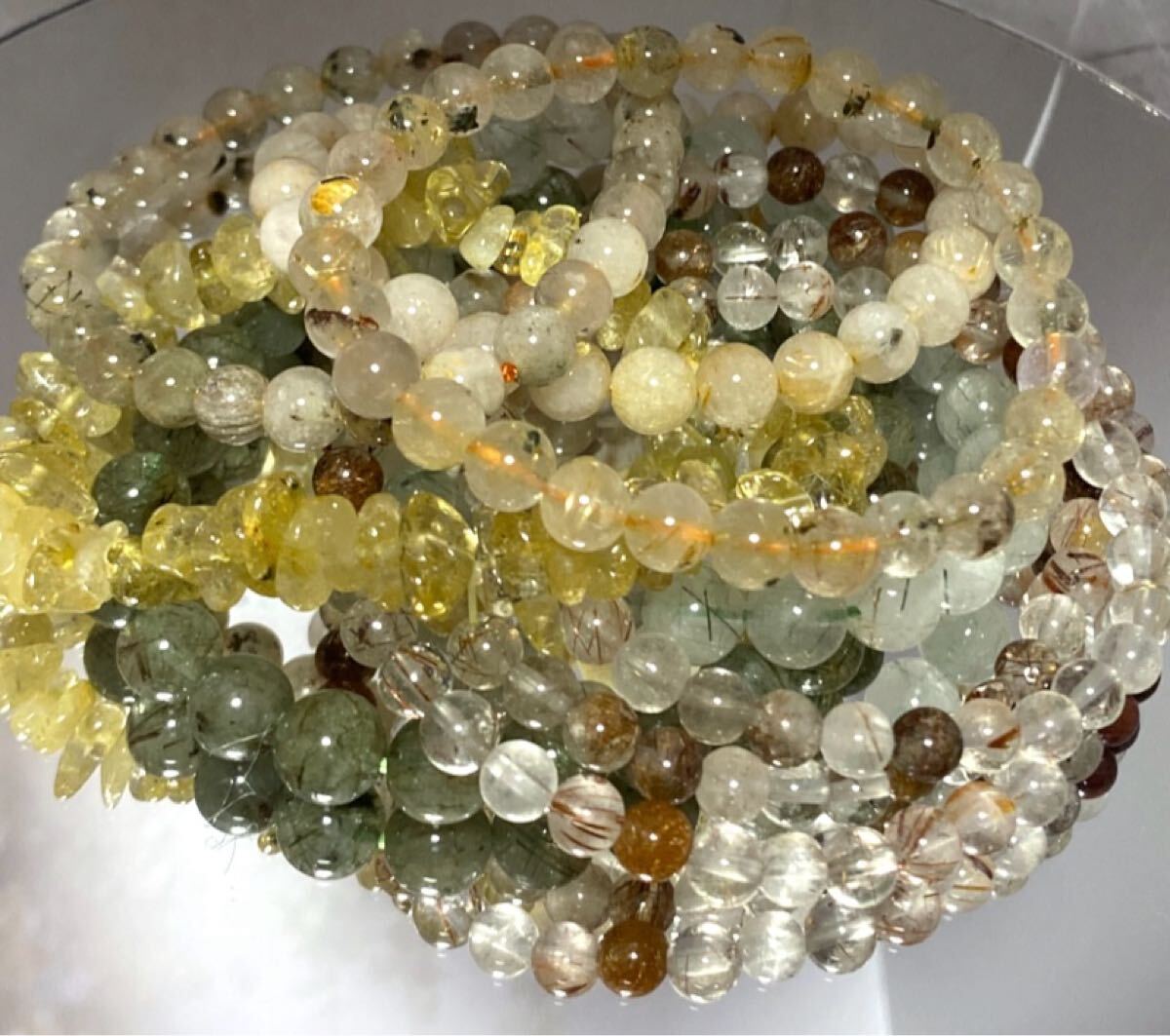 A12 ルチルクォーツ　ゴールデン　グリーン　混ぜこぜ　大量セット　まとめ売り　天然石　色石　金運　パワーストーン 色石 ブレスレット