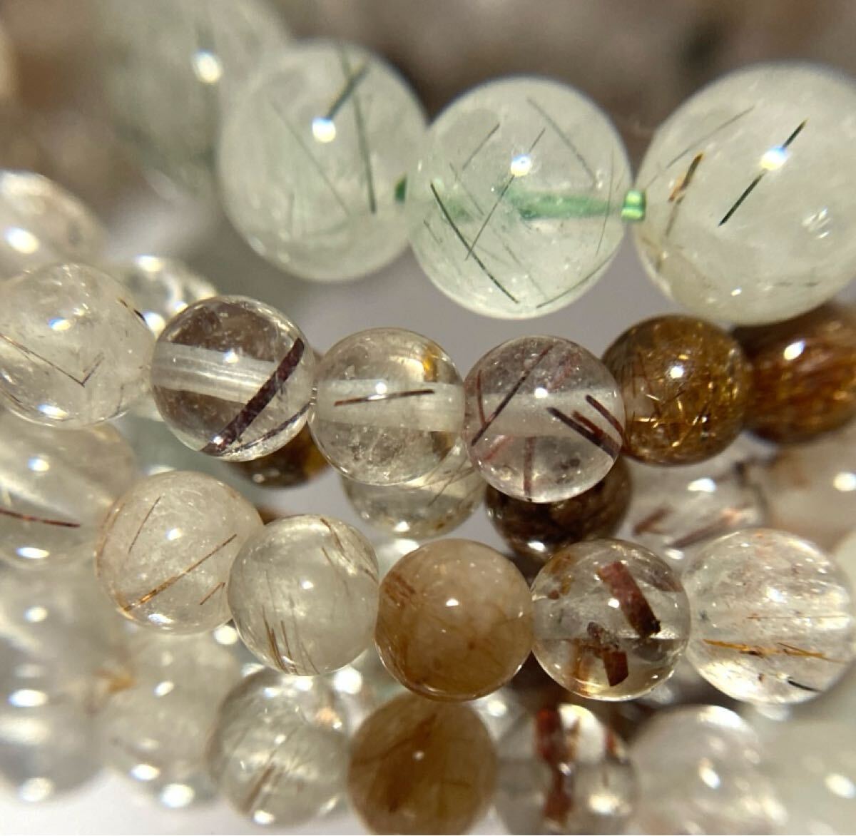 A12 ルチルクォーツ　ゴールデン　グリーン　混ぜこぜ　大量セット　まとめ売り　天然石　色石　金運　パワーストーン 色石 ブレスレット