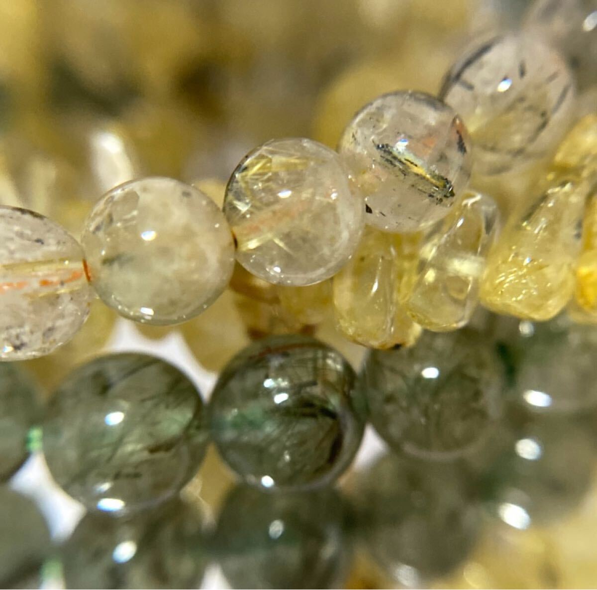 A12 ルチルクォーツ　ゴールデン　グリーン　混ぜこぜ　大量セット　まとめ売り　天然石　色石　金運　パワーストーン 色石 ブレスレット