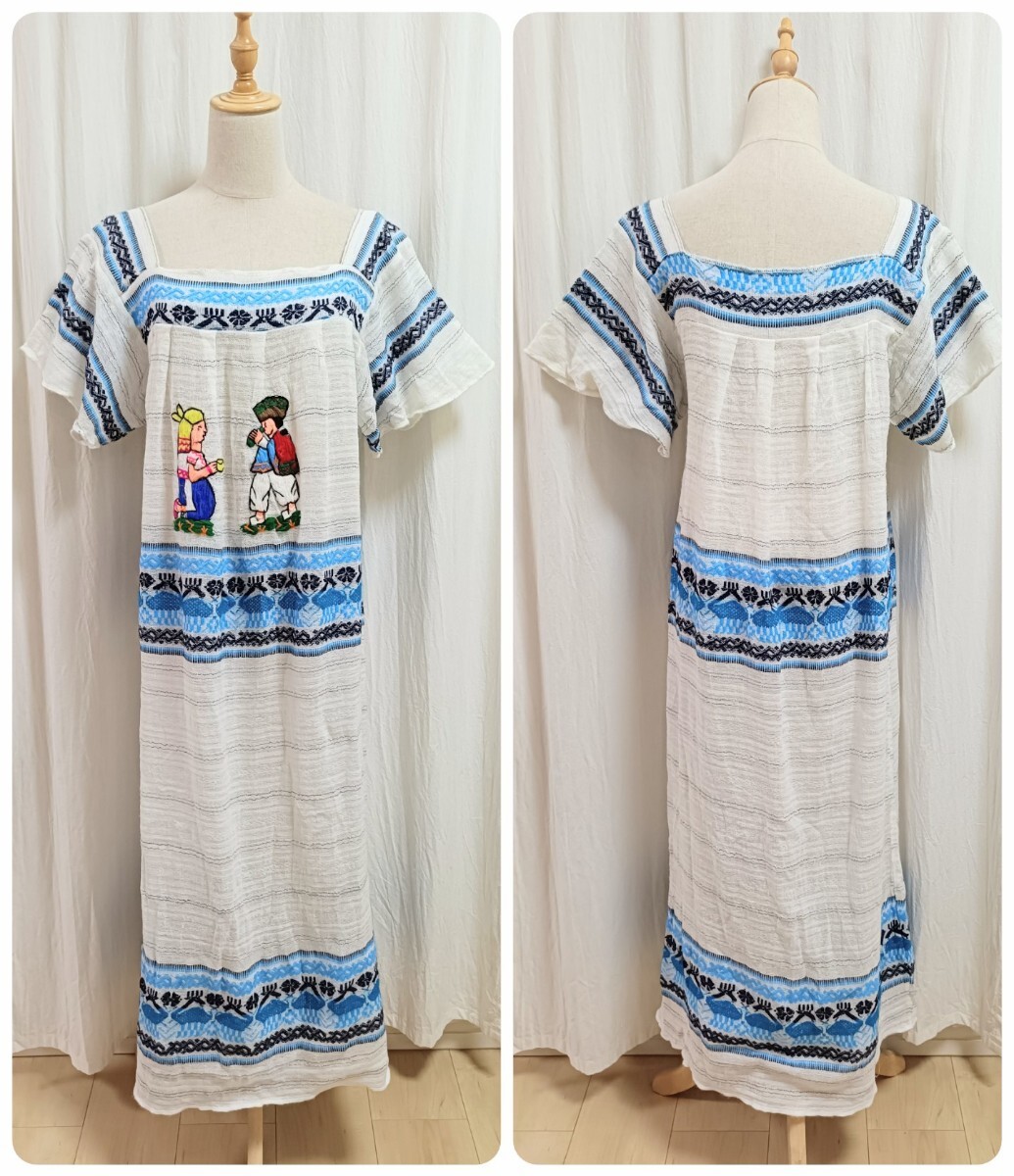 エスニック メキシカンワンピース 農民刺繍 エクアドル 民族衣装 フォークロア ヴィンテージ サンアントニーノ ボヘミアン_画像10