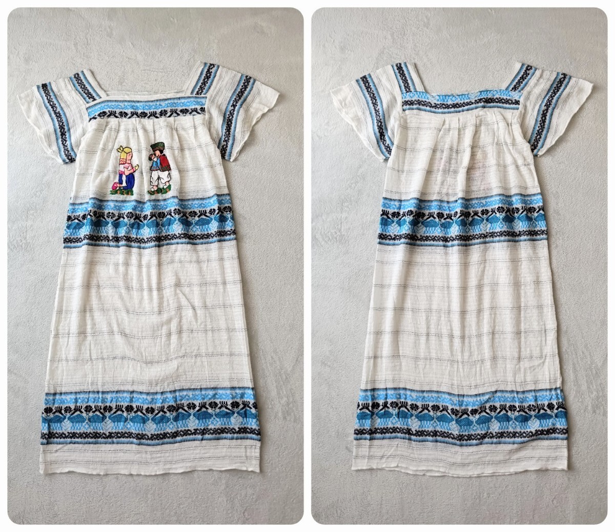 エスニック メキシカンワンピース 農民刺繍 エクアドル 民族衣装 フォークロア ヴィンテージ サンアントニーノ ボヘミアン_画像2