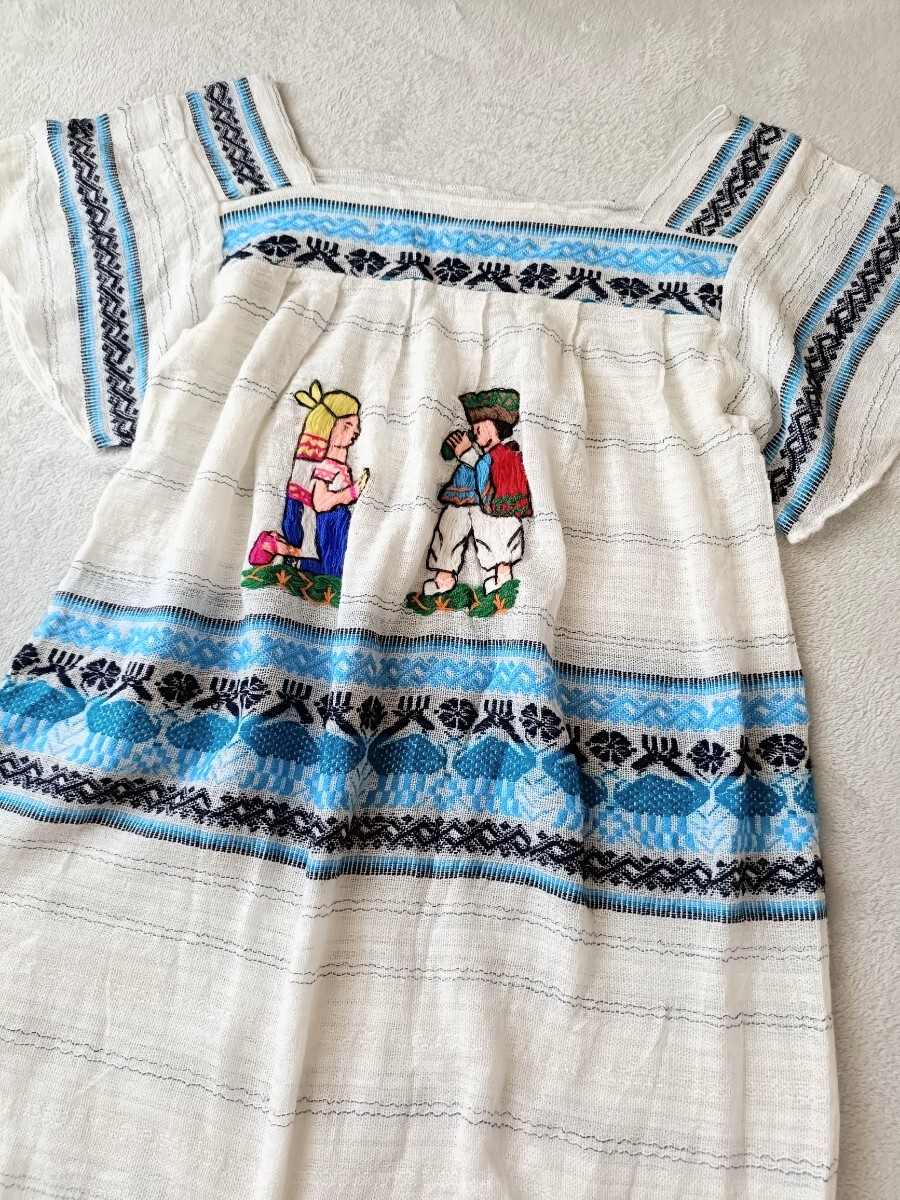 エスニック メキシカンワンピース 農民刺繍 エクアドル 民族衣装 フォークロア ヴィンテージ サンアントニーノ ボヘミアン_画像1