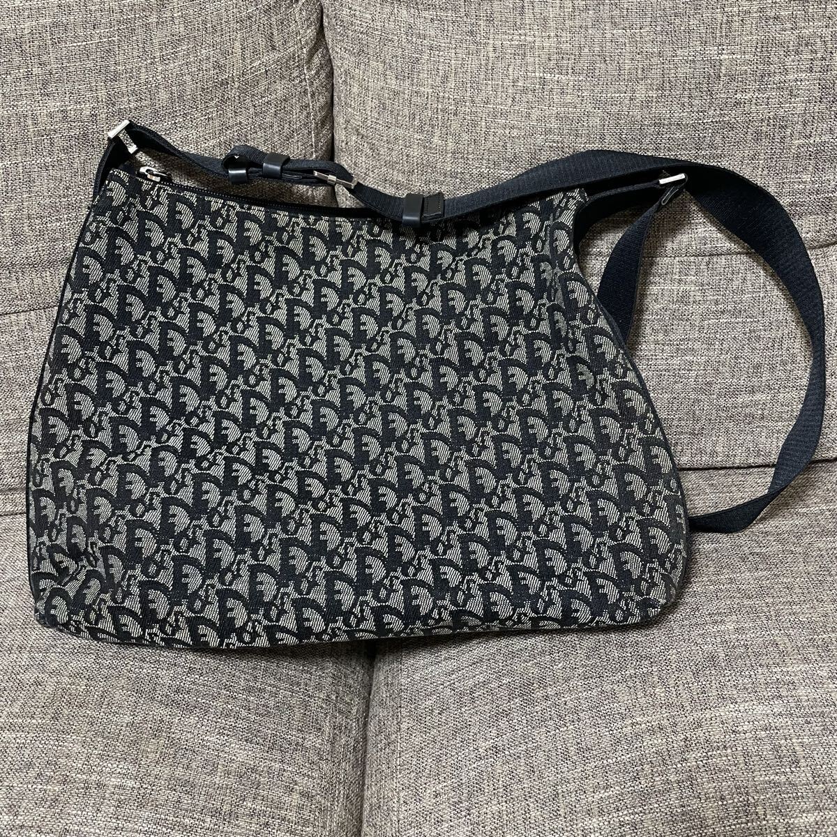 Christian Dior ショルダーバッグ トロッター オブリーク ジャガード キャンバス レザー ディオール クリスチャンディオール ネイビー