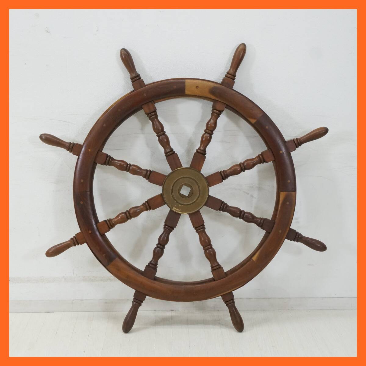 東ハ:【インテリア】船舶 木製ラット 幅約93㎝ 操舵輪 船かじ 船ハンドル 壁飾り ディスプレイアイテム ★送料無料★_画像1