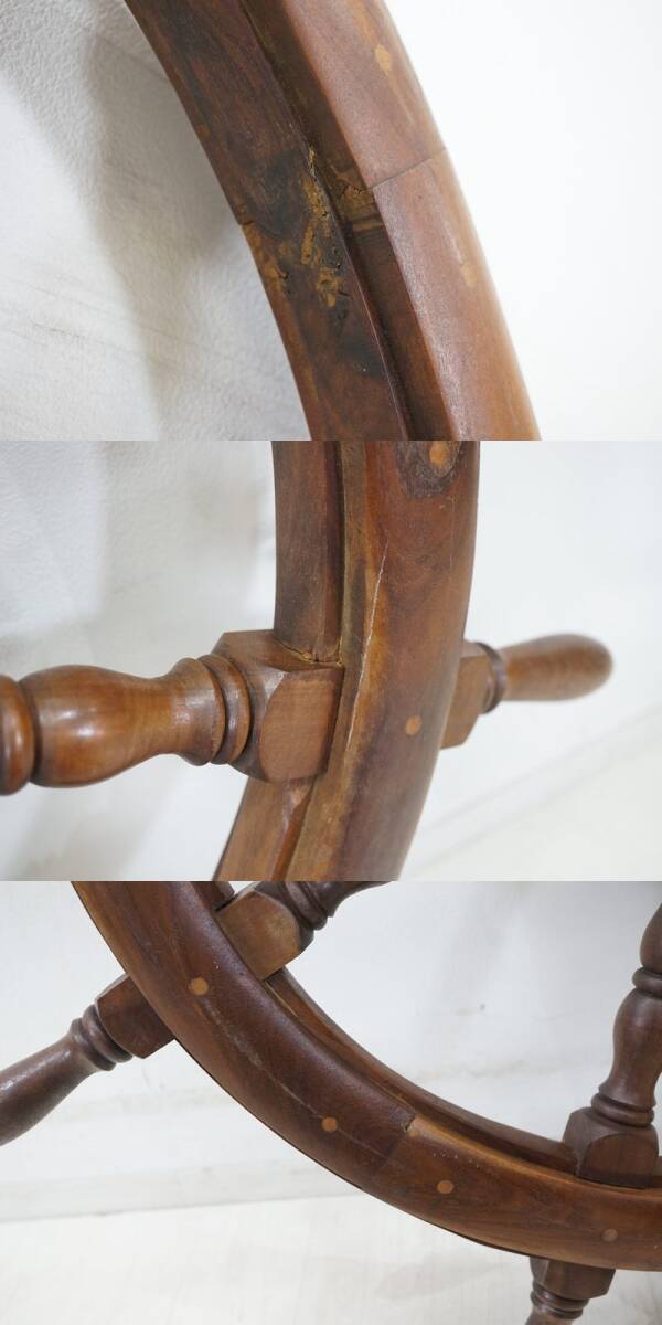 東ハ:【インテリア】船舶 木製ラット 幅約93㎝ 操舵輪 船かじ 船ハンドル 壁飾り ディスプレイアイテム ★送料無料★_画像9