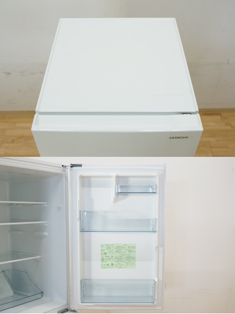 前ダ：【日立】2ドア 冷凍冷蔵庫 154L RL-154RA 2021年 パールホワイト 3段ドアポケット こものバスケット付き ★送料無料★_画像4