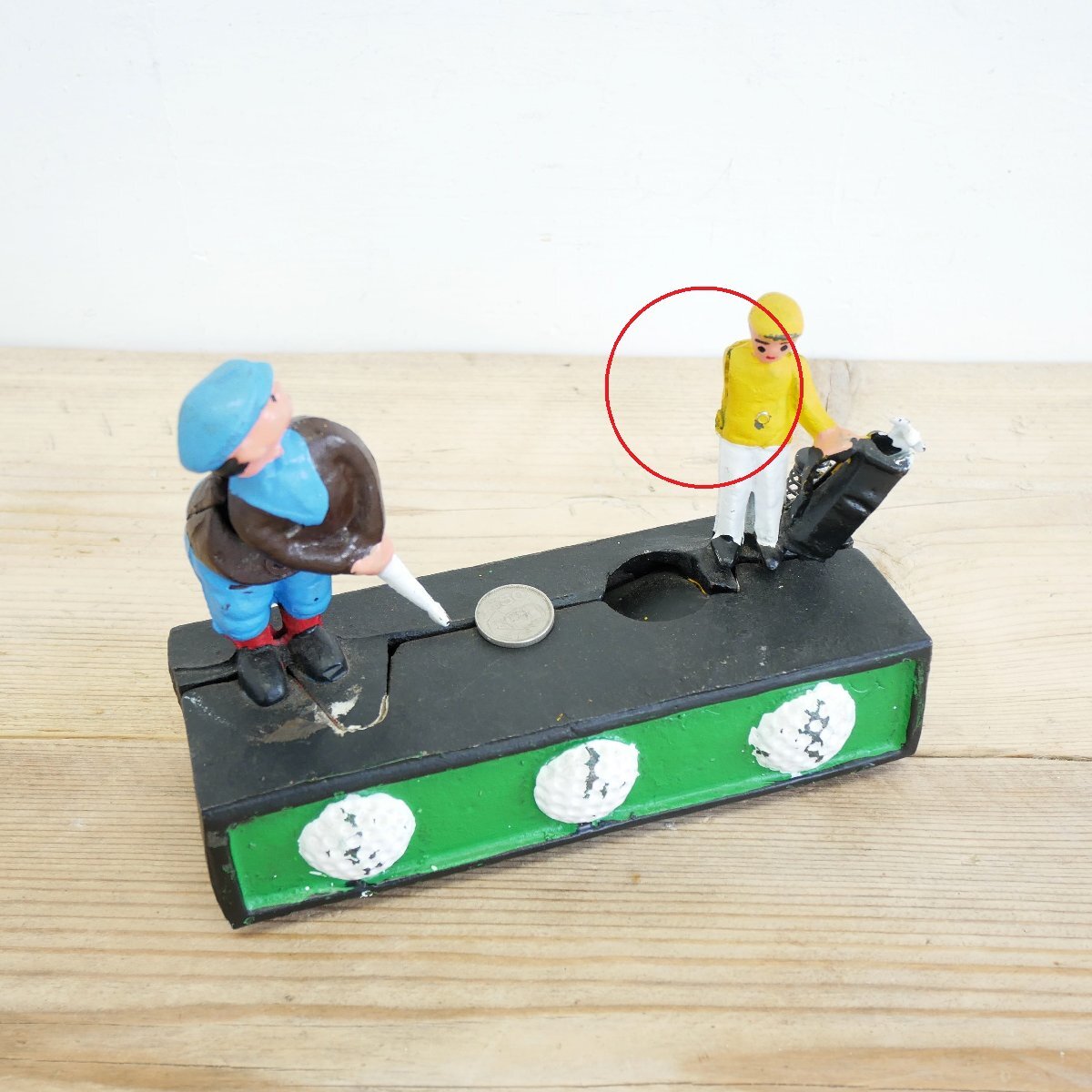 アメリカ ヴィンテージ 貯金箱 ジャンク品 / 鋳鉄制 コインバンク ゴルフ バーディパット バネ式 #510-10-242-400