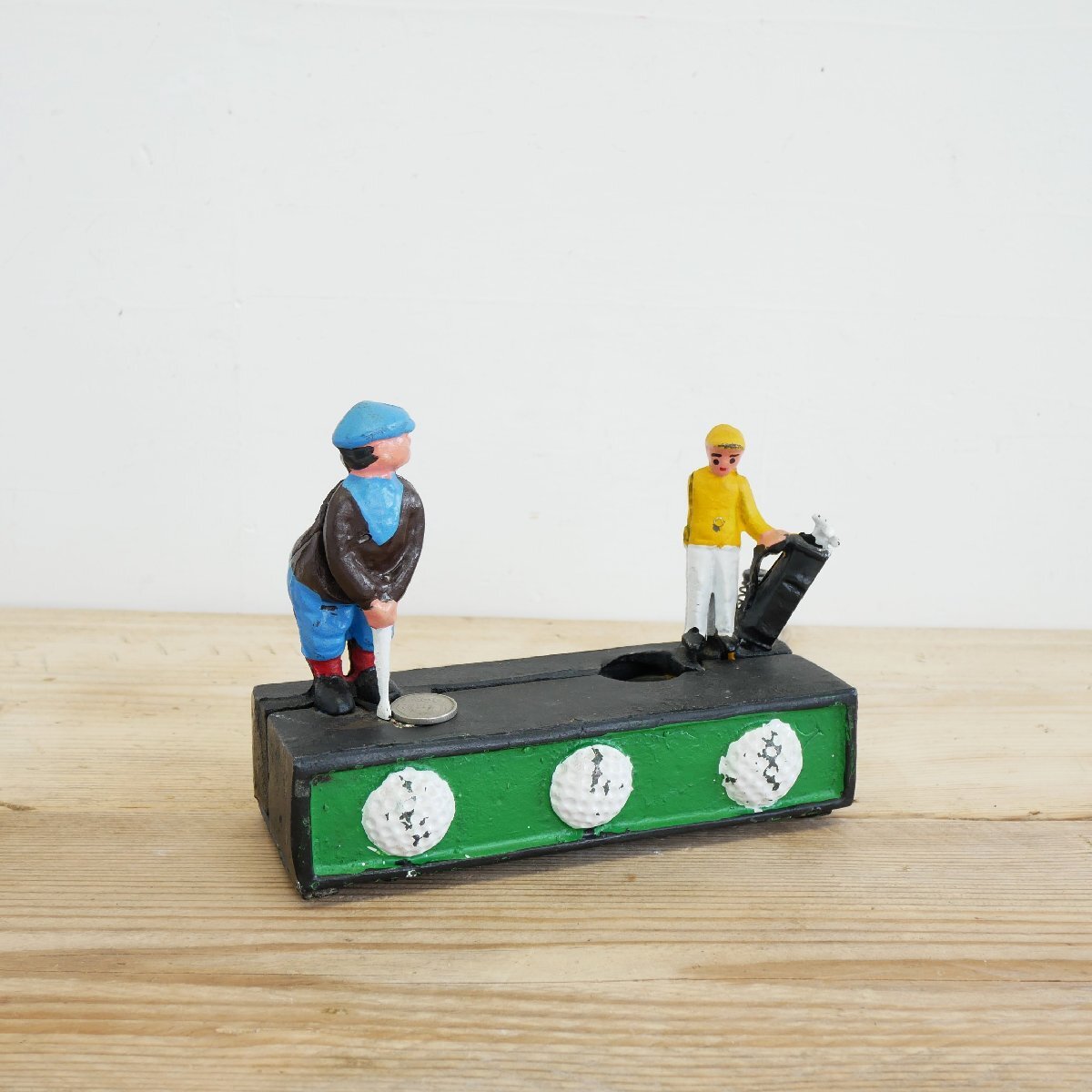 アメリカ ヴィンテージ 貯金箱 ジャンク品 / 鋳鉄制 コインバンク ゴルフ バーディパット バネ式 #510-10-242-400