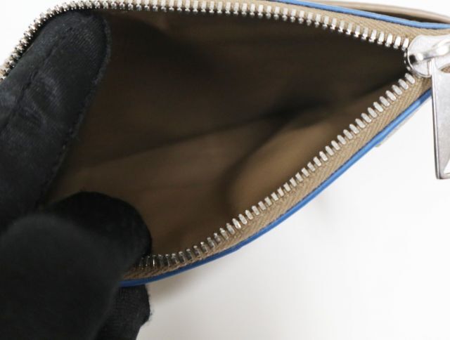 ボッテガヴェネタ BOTTEGA VENETA マキシイントレチャート カードケース グレージュ ブルー 美品 【中古】 コインケース