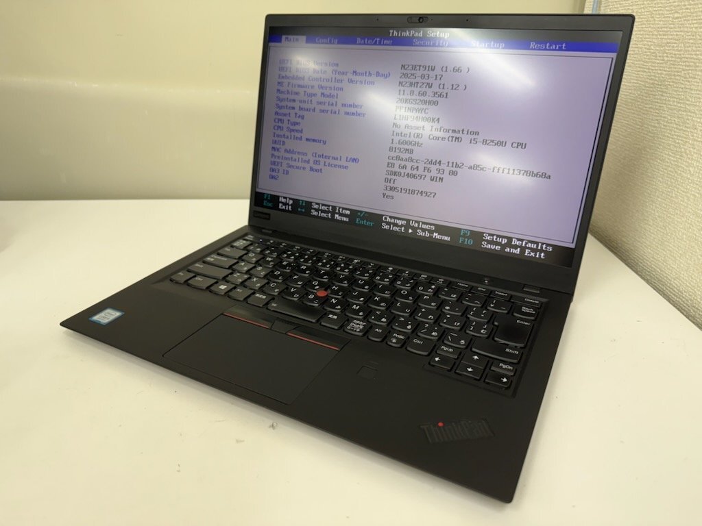 【UEFI起動確認／中古】ThinkPad X1 Carbon [TYPE 20KG-S20H00] (Core i5-8250U, RAM8GB, SSD無し) 本體のみ(ACアダプタ無し)●涂裝面劣化