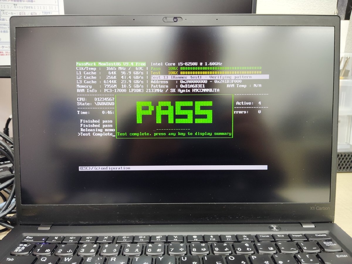 【UEFI起動確認／中古】ThinkPad X1 Carbon [TYPE 20KG-S20H00] (Core i5-8250U, RAM8GB, SSD無し) 本體のみ(ACアダプタ無し)●涂裝面劣化
