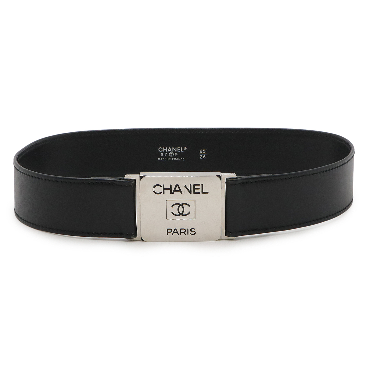 CHANEL シャネル プレートバックル ロゴバックル ココマーク レザー ブラック 黒 シルバー金具 #65 97 P_画像1