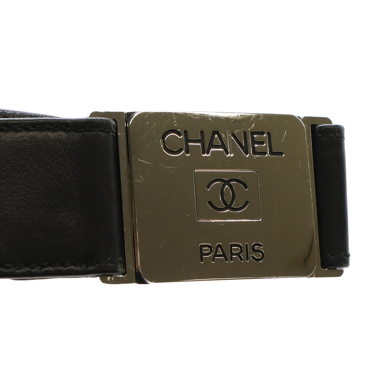 CHANEL シャネル プレートバックル ロゴバックル ココマーク レザー ブラック 黒 シルバー金具 #65 97 P_画像3