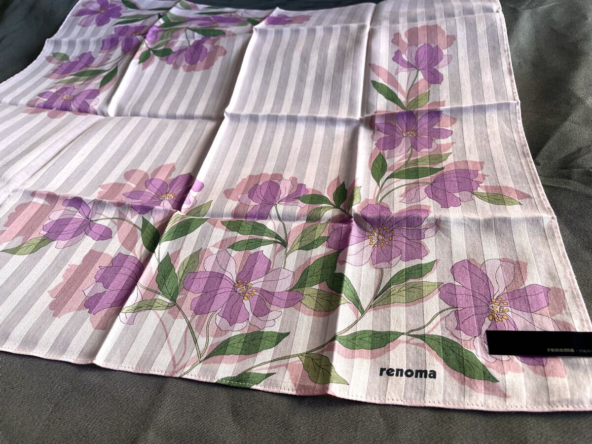 レア新品未使用品レノマrenoma綿ハンカチ レディースハンカチ花柄ピンクブルーミング中西_画像3