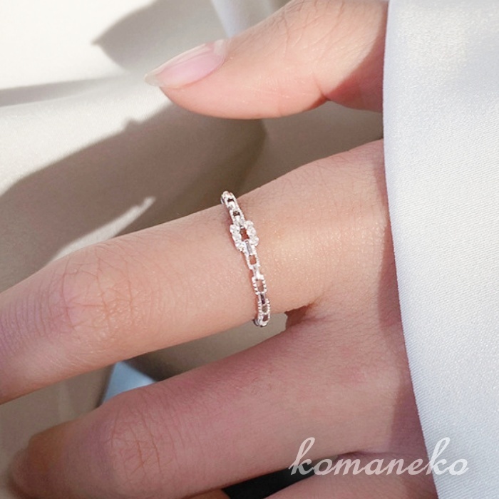 A573 指輪 レディース リング シルバー ジルコニア 細い チェーン フリーサイズ サイズ調節可能_画像2