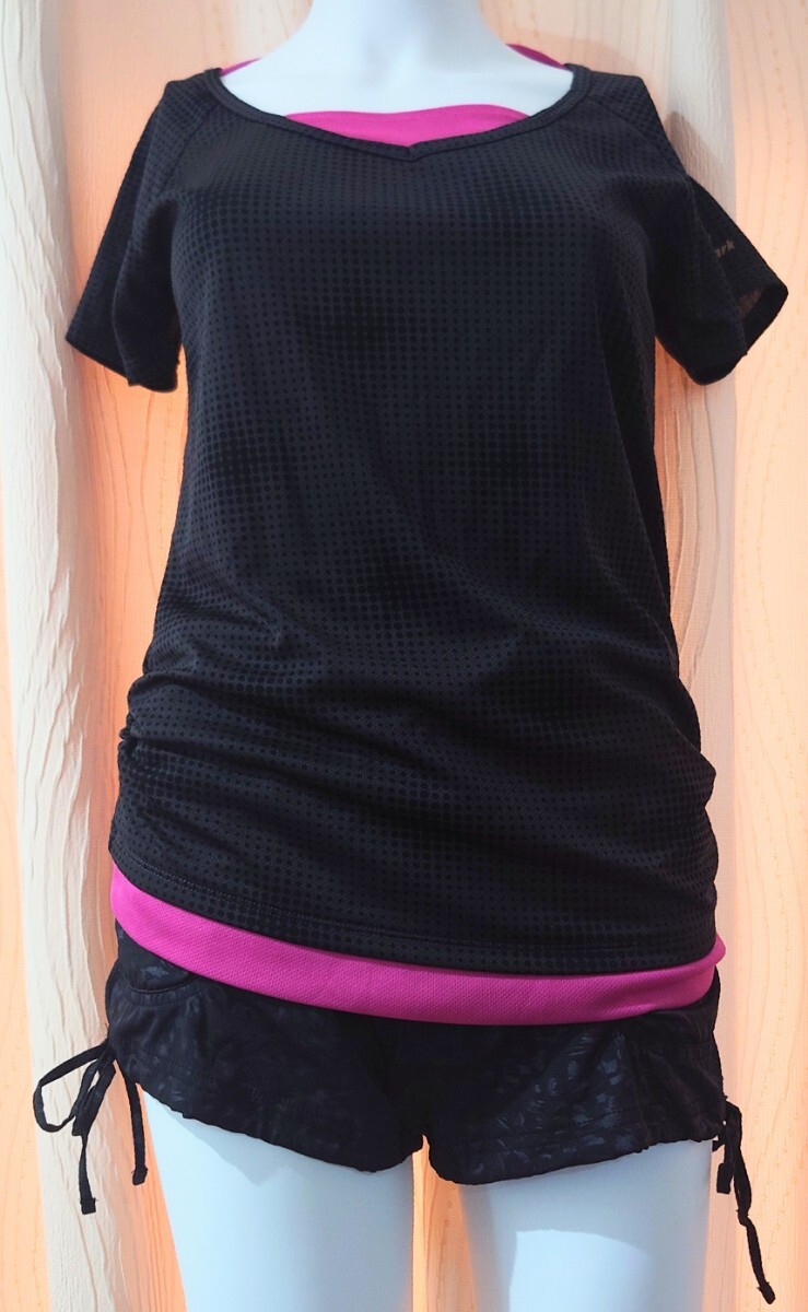 中古★kissmark レディース スポーツウェア 上下セット Mサイズ 160 黒 半袖 短パン 女子 スポーツウェア ウィメンズ キスマーク 匿名配送