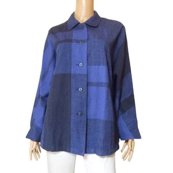 美品/グレープ横浜元町 grape シャツ 大きいサイズ 13号 LL 相当 古着 群青色 青 レディース 春 秋 トップス 綿100 コットン 長袖_画像1