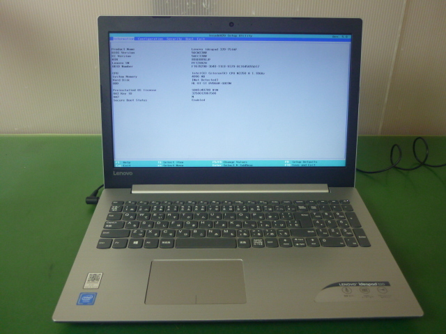 BIOS確認／中古ノートPC／lenovo ideapad 320-15IAP／Ｃeleron-N3350／4GB（管7091307）の画像1