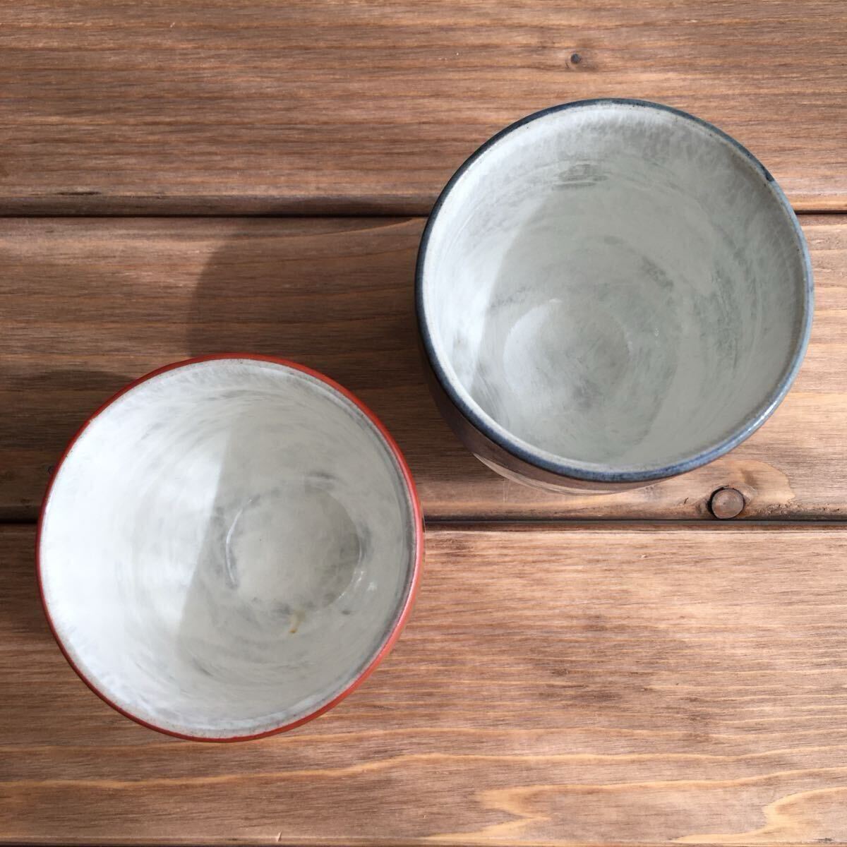 波佐見焼お湯呑み一真窯サークル 赤 青 まる絵 未使用品_画像3