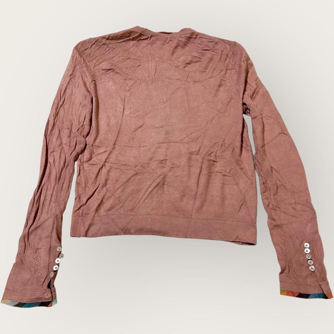 1円スタート Paul Smith ポールスミス ベビーピンク カーディガン ニット 薄手 Sサイズ レインボーカラー 秋冬 コットン レーヨン 綿