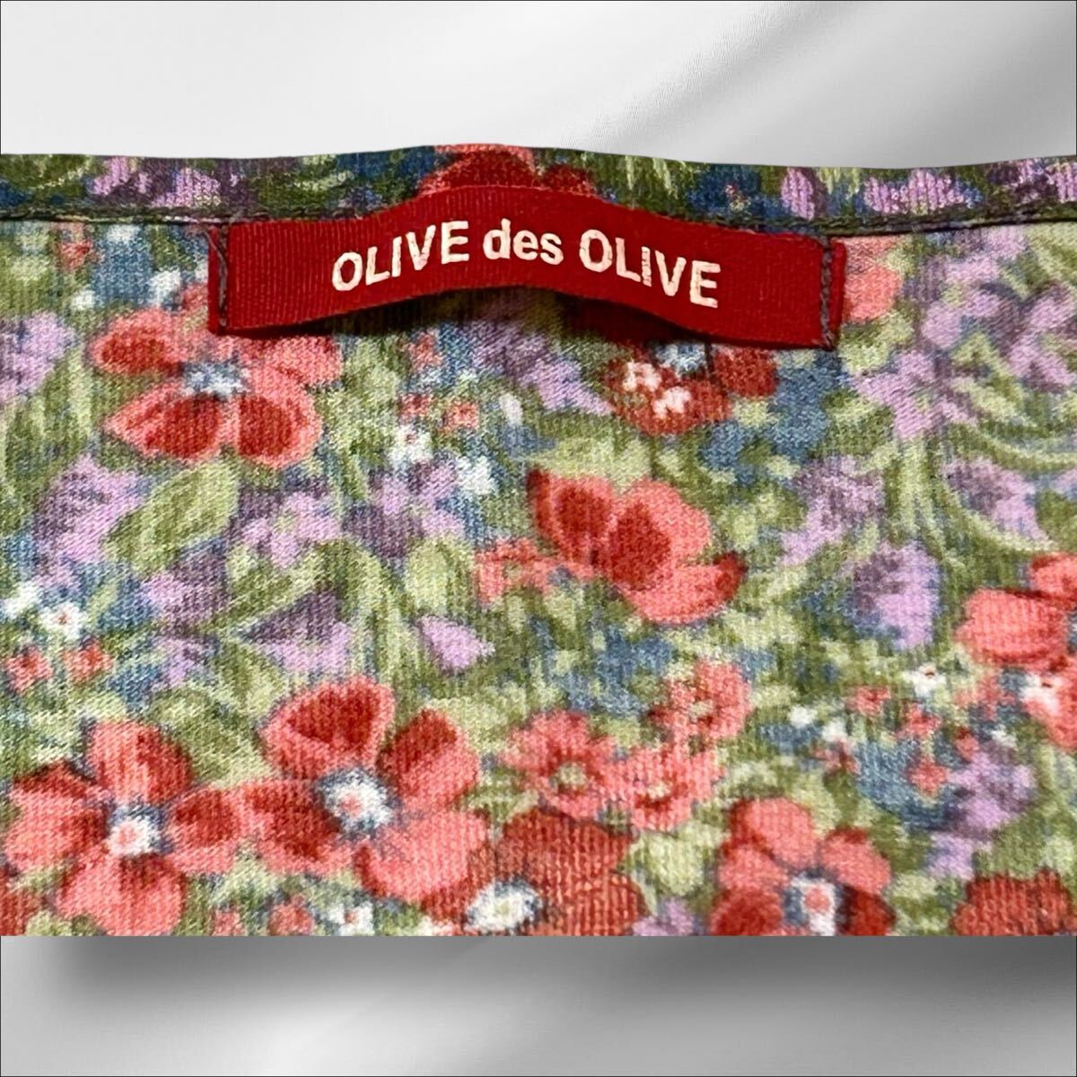 1円スタートOLIVE des OLIVE オリーブデオリーブ 花柄 総柄 チュニック F フリーサイズ 長袖 カットソー かわいい キッズ マルチカラー