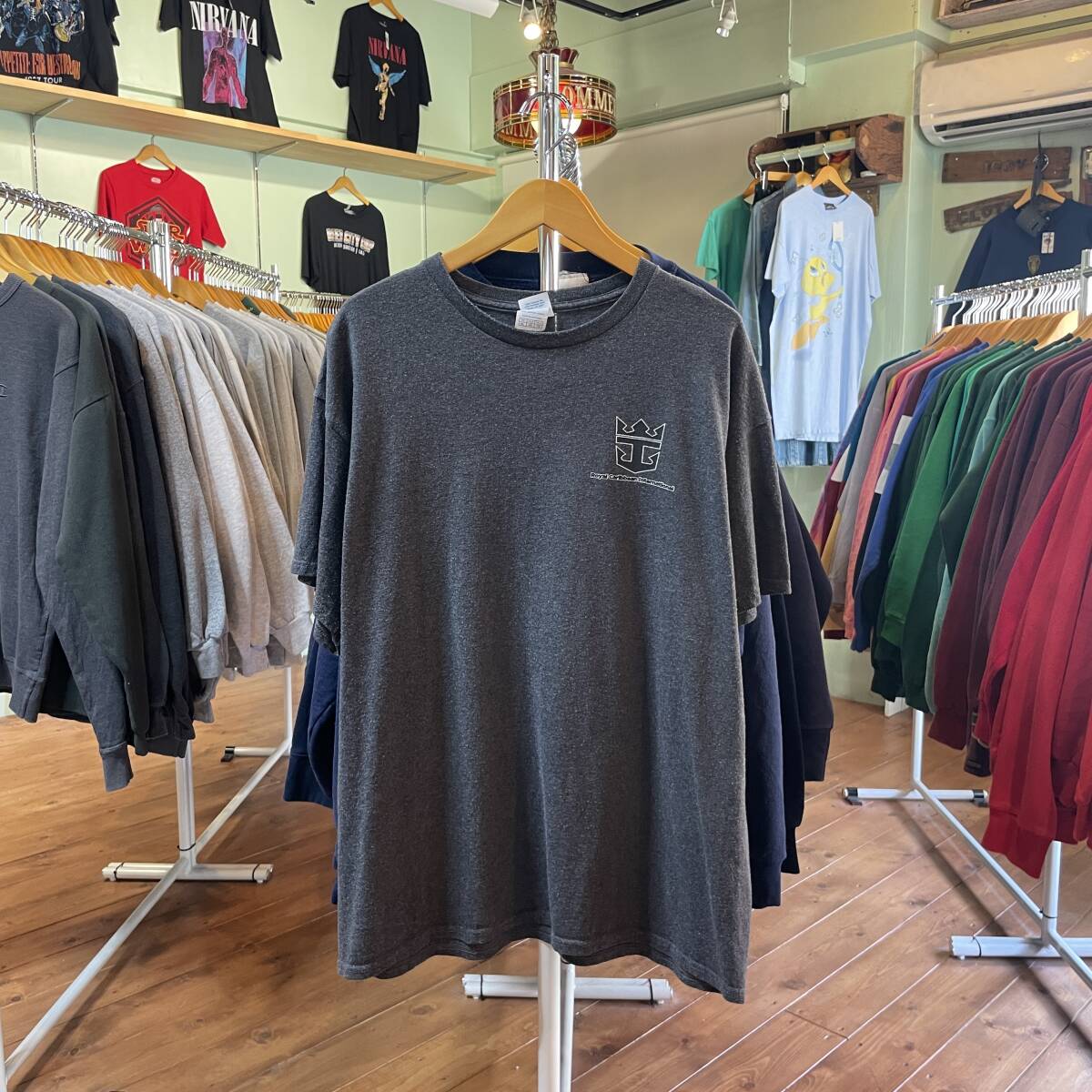 USA 古着 ロイヤルカリビアンインターナショナル 米国船会社 企業系 Tシャツ チャコール クルーネック メンズXL BA2518_画像1