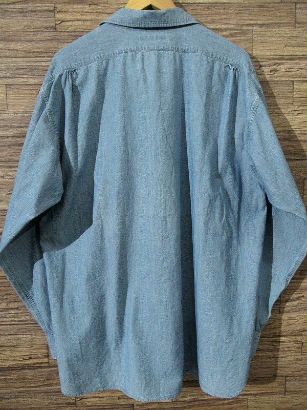 送無 極美品 23SS OLD JOE オールドジョー CAMP COLLAR SHIRTS INDIGO CHAMBRAY 長袖 キャンプカラー プルオーバー シャンブレー シャツ 16_画像3