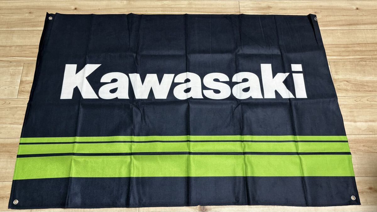 カワサキ 特大フラッグ バナー 約90cm×60cm タペストリー ガレージ装飾_画像1