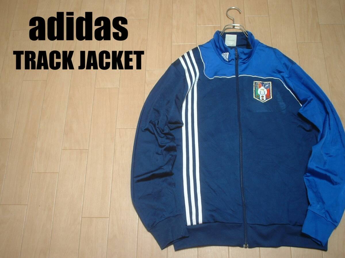adidasパフォーマンスロゴ刺繍スリーストライプスジャージトップOグッドカラーXLオールドアディダストラックジャケットITALYイタリア企業系_画像1