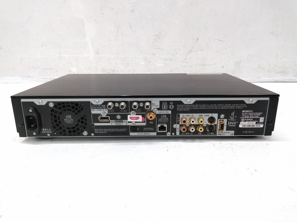 ?訳あり SONY ソニー BDZ-AX1000　HDD/BDレコーダー 1TB 2チューナー 2010年制 0926-95F @100?