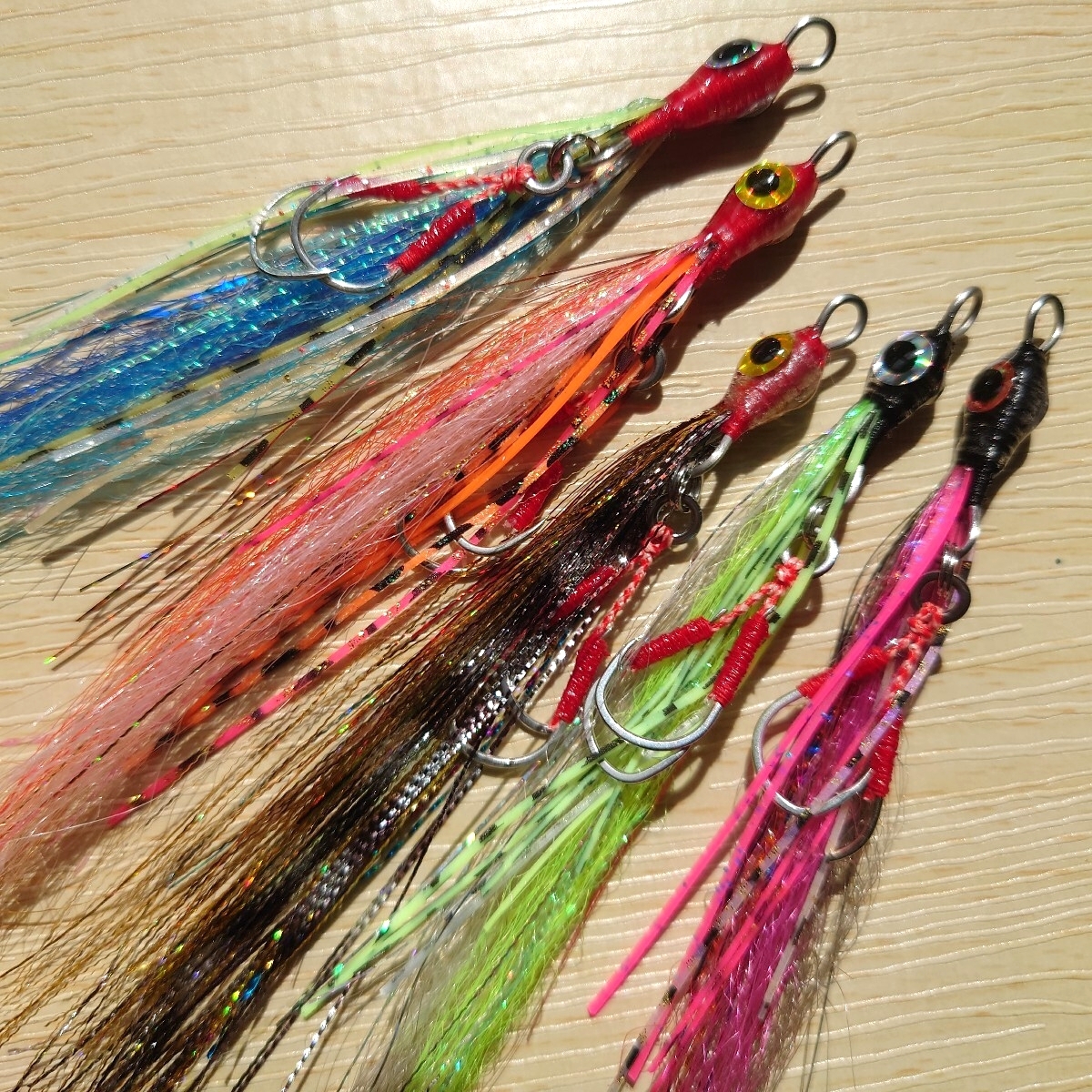 ☆☆タイラバ ユニット新しい鯛ラバネクタイ(リアル魚眼3Dアイ仕様)零◆ロックフィッシュリグ◆フック付き◆5匹セット即日発送！八☆☆_画像1