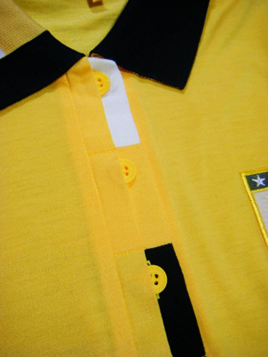 伸縮/良品〇マンシング シャツ M 薄手 光沢 半隠れボタン 刺しゅうロゴ 濃黄色_画像7