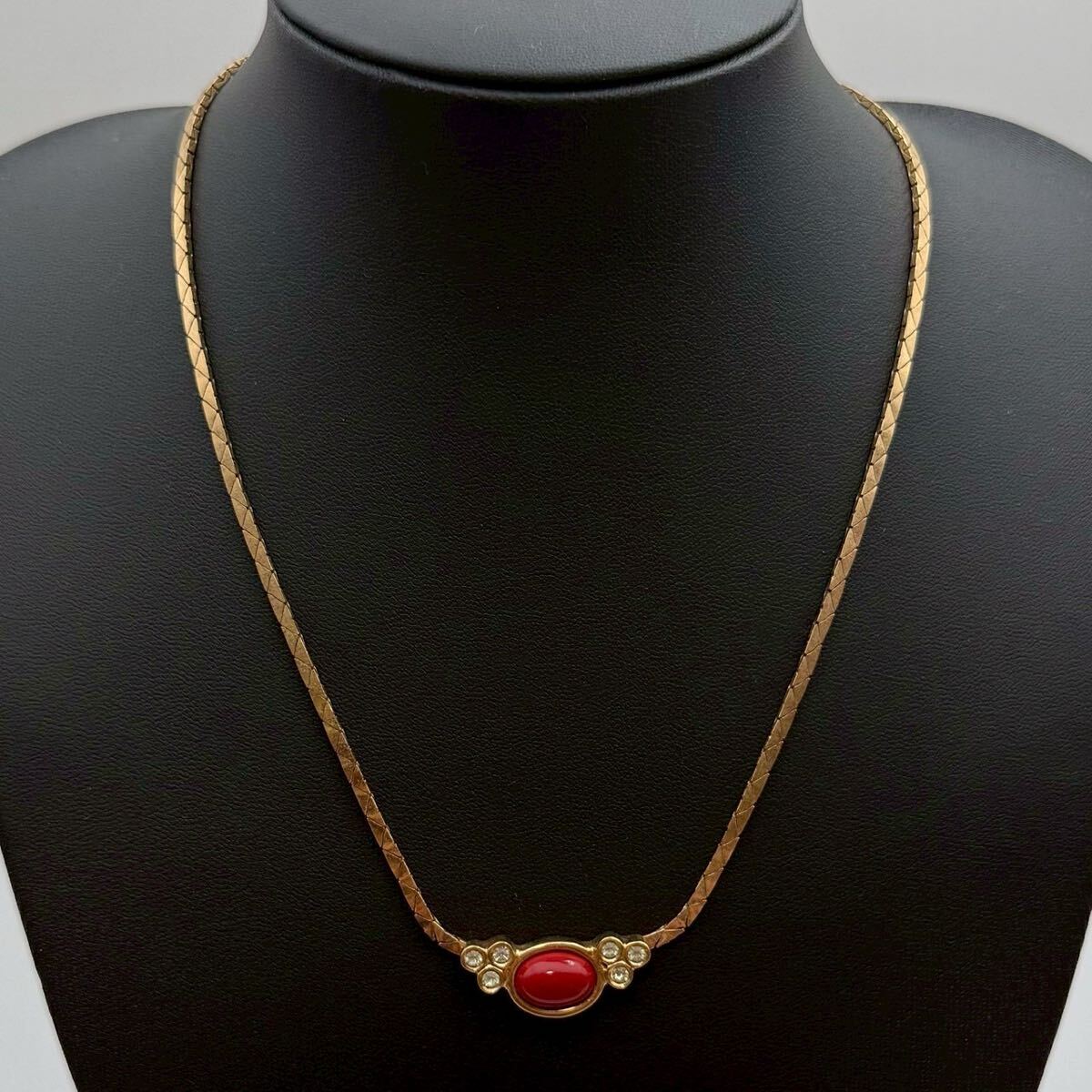 【希少?極美品】Christian Dior クリスチャンディオール ネックレス ペンダント チョーカー ラインストーン カラーストーン 赤玉 ゴールド